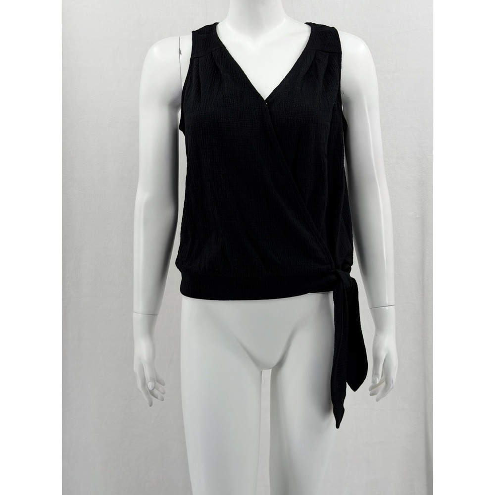 Universal Thread Top Womens XS Black Faux Wrap Tie Sleeveless V-Neck Staple NWT